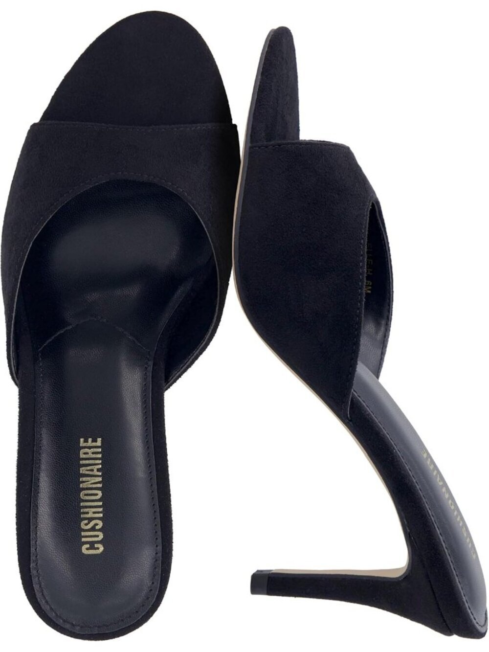 Women's Sandal Open Toe Black Suede Heeled Mule with Cushioned Memory Stiletto